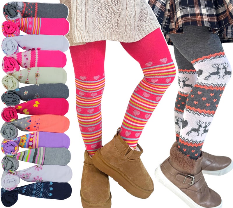 ToBeInStyle Girlâ€™s Pack of 6 Opaque Knit Density Pull-On Warm Winter Tights - Multicolor - M - Image 3